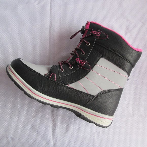 🎀 TOTES BEAVER BIG GIRLS SNOW BOOTS; BLACK - PINK - GREY (SIZE 6) 🎀 - Picture 4 of 16